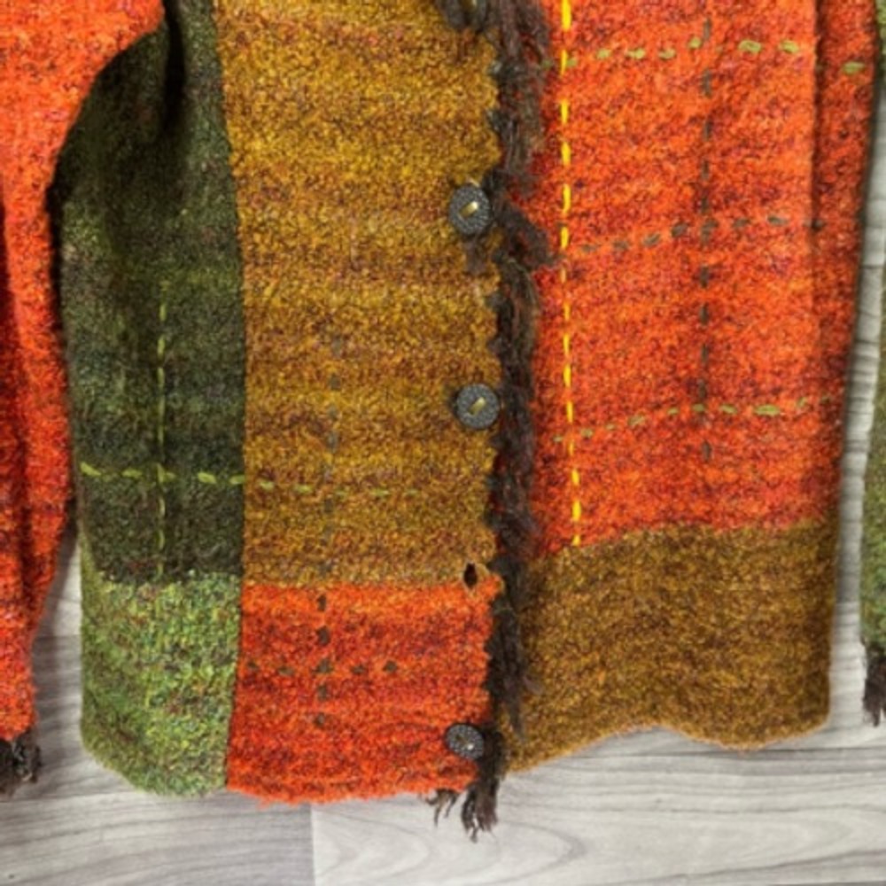 TanJay Womens Cardigan Sweater Multicolor Color Block Fringes Collared Button M‎ - Picture 11 of 12
